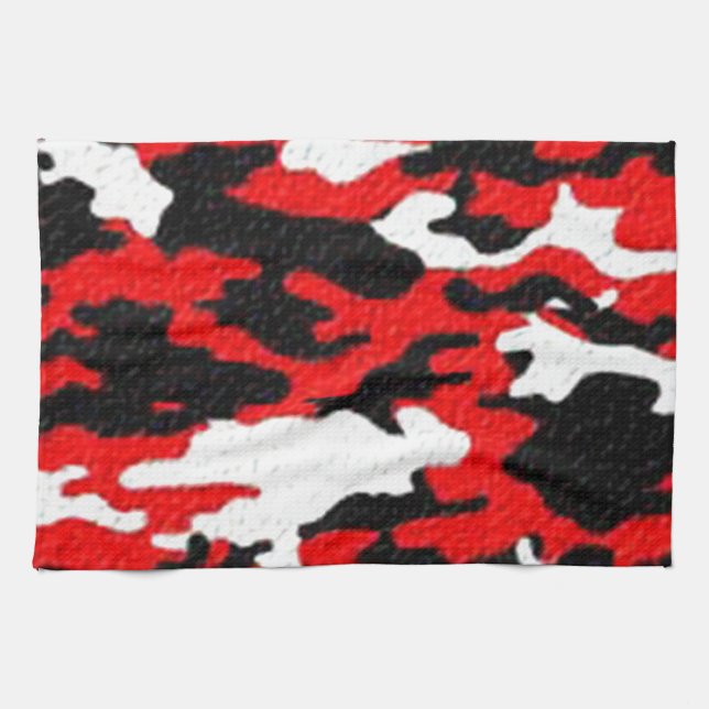 Camouflage Red Patterns Tea Towel (Horizontal)
