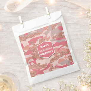 Camouflage Rose Gold Blush Pink Camo Army Birthday Favour Bag