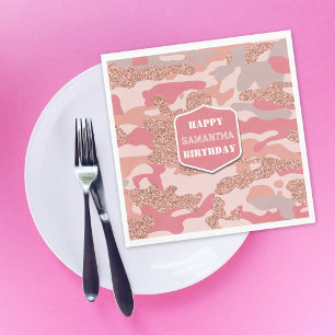 Camouflage Rose Gold Blush Pink Camo Army Birthday Napkin