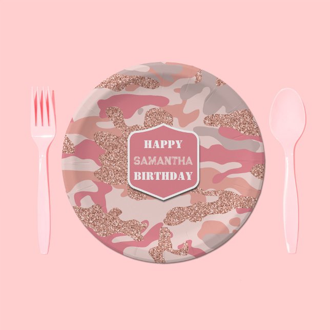 Camouflage Rose Gold Blush Pink Camo Army Birthday Paper Plate (Camouflage Rose Gold Blush Pink Camo Army Birthday Paper Plates)