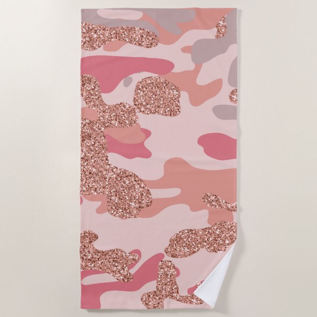 Camouflage Rose Gold Blush Pink Camo Army Pattern  Beach Towel (Front)
