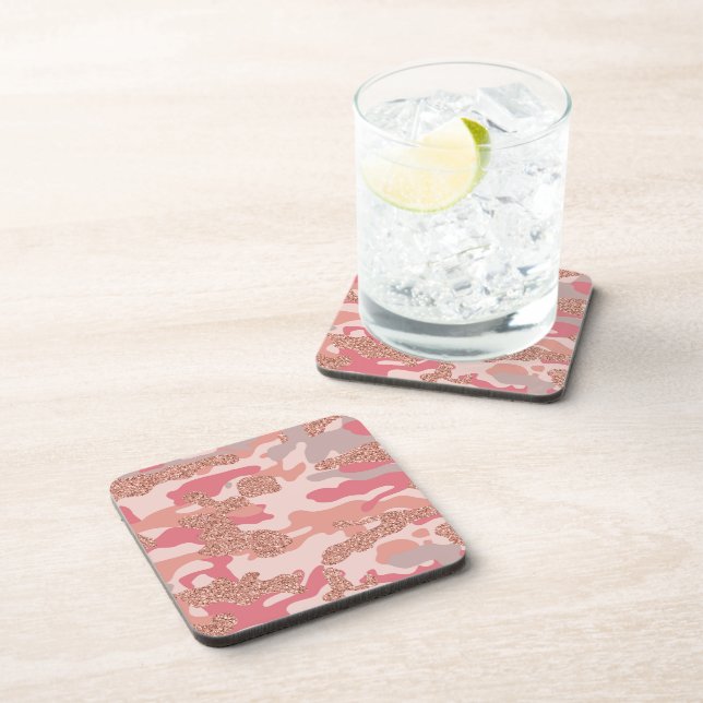 Camouflage Rose Gold Blush Pink Camo Army Pattern  Coaster (Right Side)