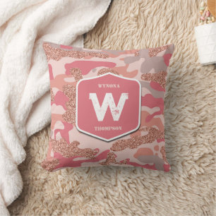 Camouflage Rose Gold Blush Pink Camo Army Pattern  Cushion