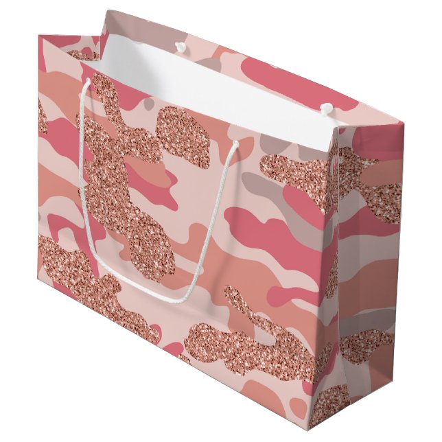 Camouflage Rose Gold Blush Pink Camo Army Pattern  Large Gift Bag (Front Angled)