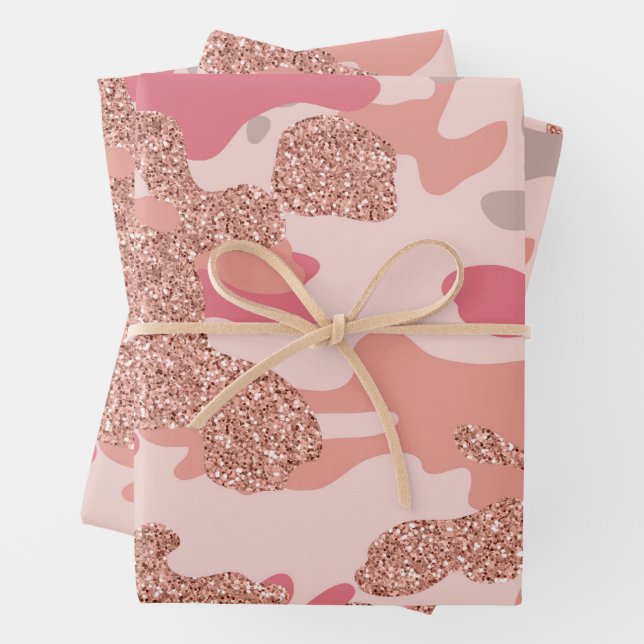 Camouflage Rose Gold Blush Pink Camo Army Pattern  Wrapping Paper Sheet (In situ)