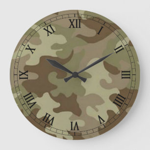 Camouflage Round Roman Numerals Clock