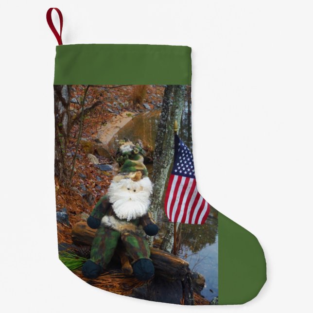 Camouflage Santa American flag Small Christmas Stocking (Front)