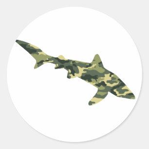 Camouflage Shark Silhouette Classic Round Sticker