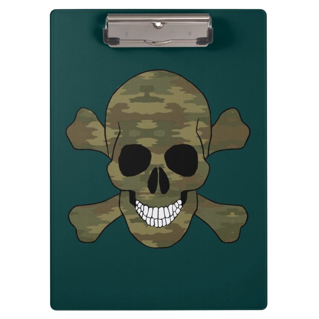 Camouflage Skull And Crossbones Clipboard (Front)