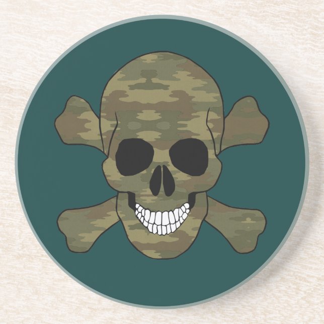 Camouflage Skull And Crossbones Coaster (Front)