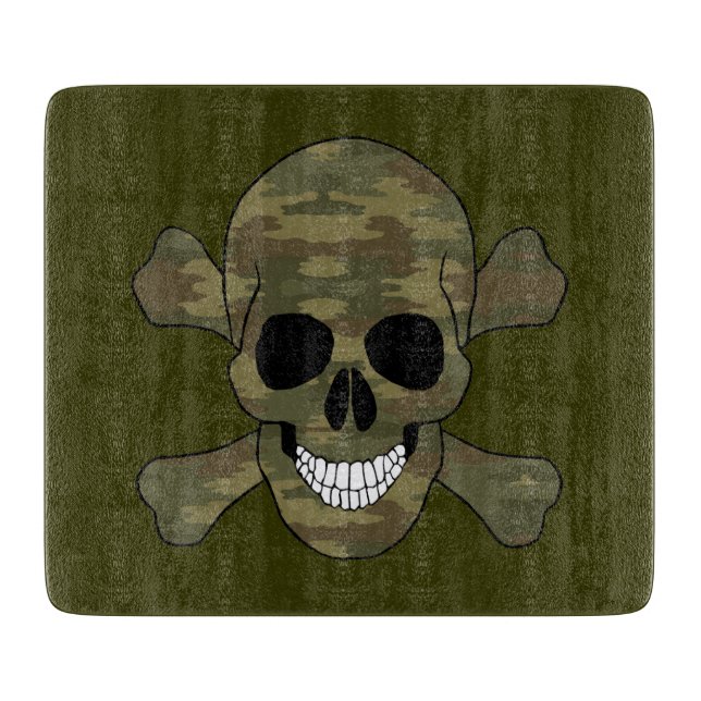 Camouflage Skull And Crossbones Cutting Board (Front)