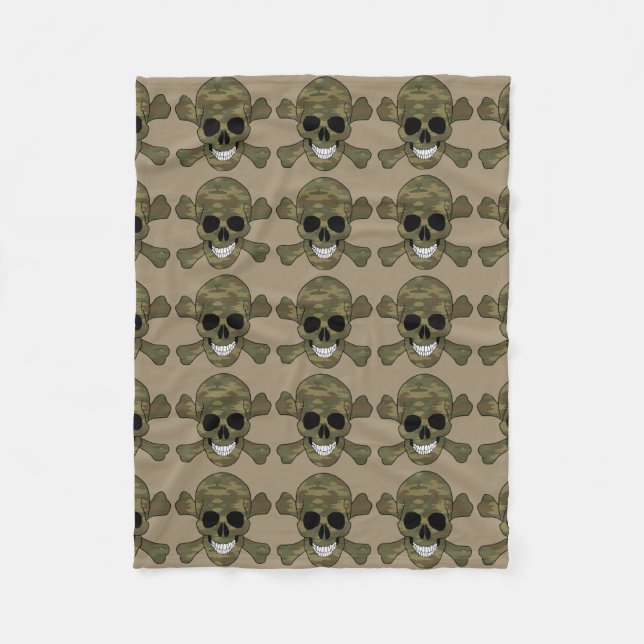 Camouflage Skull And Crossbones Fleece Blanket (Front)