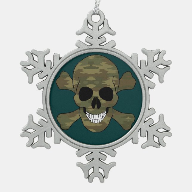 Camouflage Skull And Crossbones Snowflake Ornament (Front)