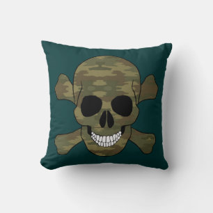 Camouflage Skull And Crossbones Throw Pillow