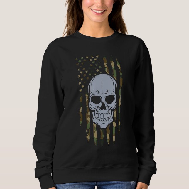 Camouflage Skull Millitary American Flag Patriotic Sweatshirt (Front)