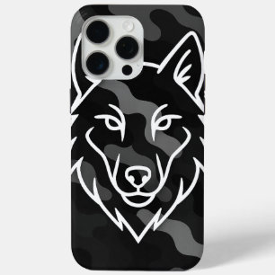 Camouflage Spirit – White Wolf Line Art iPhone 15 Pro Max Case