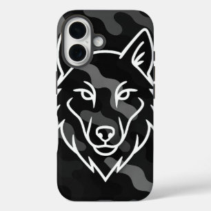 Camouflage Spirit – White Wolf Line Art iPhone 16 Case
