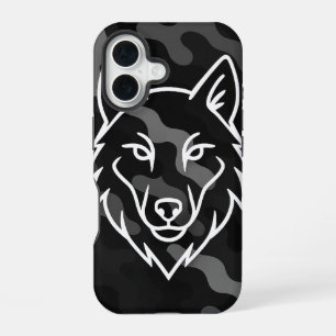 Camouflage Spirit – White Wolf Line Art iPhone 16 Case