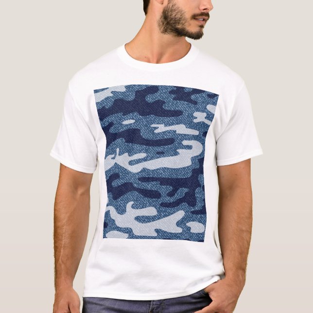 Camouflage Spotted Denim Jeans Pattern T-Shirt (Front)