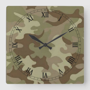 Camouflage Square Roman Numerals Clock