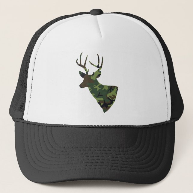 Camouflage Stag Deer Hunting Hunter  Trucker Hat (Front)