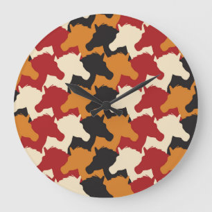 Camouflage unicorn heads, repeating pattern. large clock