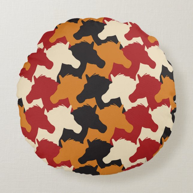 Camouflage unicorn heads, repeating pattern. round cushion (Front)