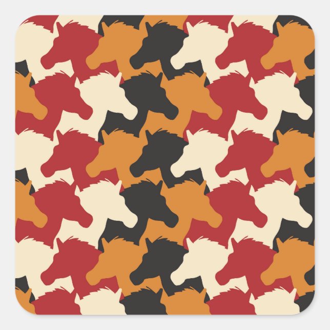 Camouflage unicorn heads, repeating pattern. square sticker (Front)
