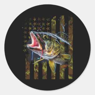 Camouflage Usa Flag Big Mouth B Fishing Classic Round Sticker