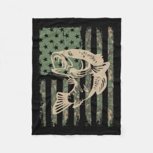 Camouflage Usa Flag Big Mouth B Fishing Gift  Fleece Blanket