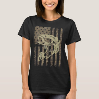 Camouflage Usa Flag Big Mouth B Vintage Fishing Ta T-Shirt