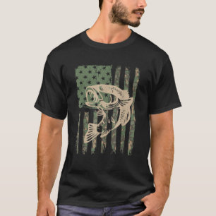 Camouflage USA Flag Big Mouth Bass Fishing T-Shirt