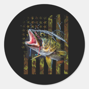 Camouflage Usa Flag Big Mouth Byss Fishing  Classic Round Sticker