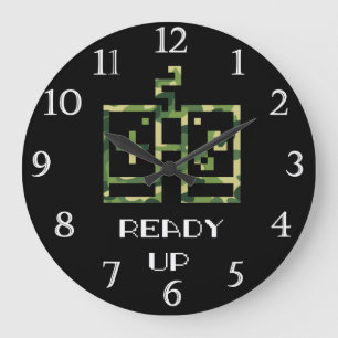 Camouflage Video Game Controller Ready Up Gamer Large Clock