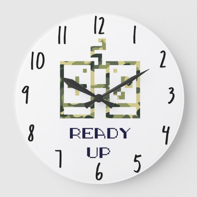 Camouflage Video Game Controller Ready Up Gamer Large Clock (Front)