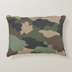 Camouflage Woodland Camo Khaki Green Tan Black Decorative Cushion