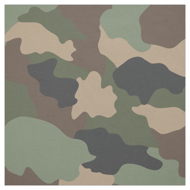 Camouflage Woodland Camo Khaki Green Tan Black Fabric (Swatch)