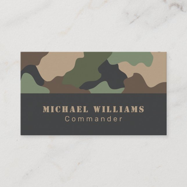 Camouflage Woodland Camo Khaki Tan Black Monogram Business Card (Front)