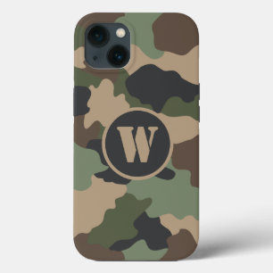 Camouflage Woodland Camo Khaki Tan Black Monogram iPhone 13 Case