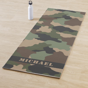 Camouflage Woodland Camo Khaki Tan Black Monogram Yoga Mat
