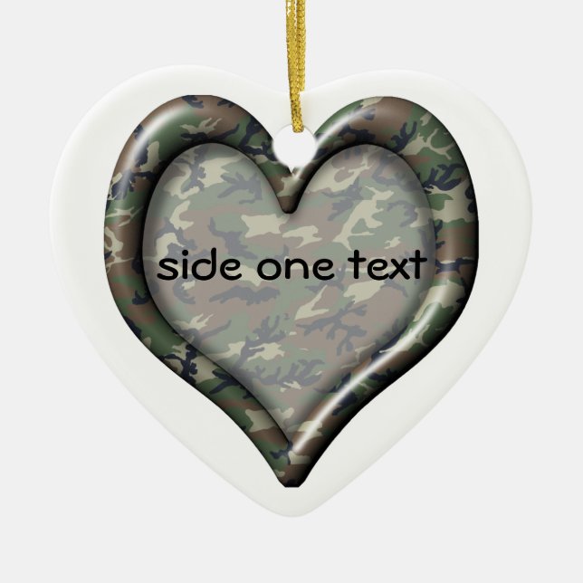 Camouflage Woodland Forest Heart Ceramic Ornament (Front)