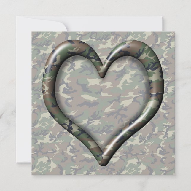 Camouflage Woodland Forest Heart on Camo Invitation (Front)