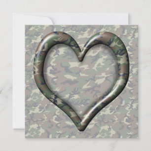 Camouflage Woodland Forest Heart on Camo Invitation