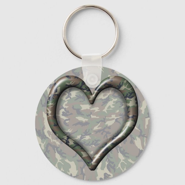 Camouflage Woodland Forest Heart on Camo Key Ring (Front)
