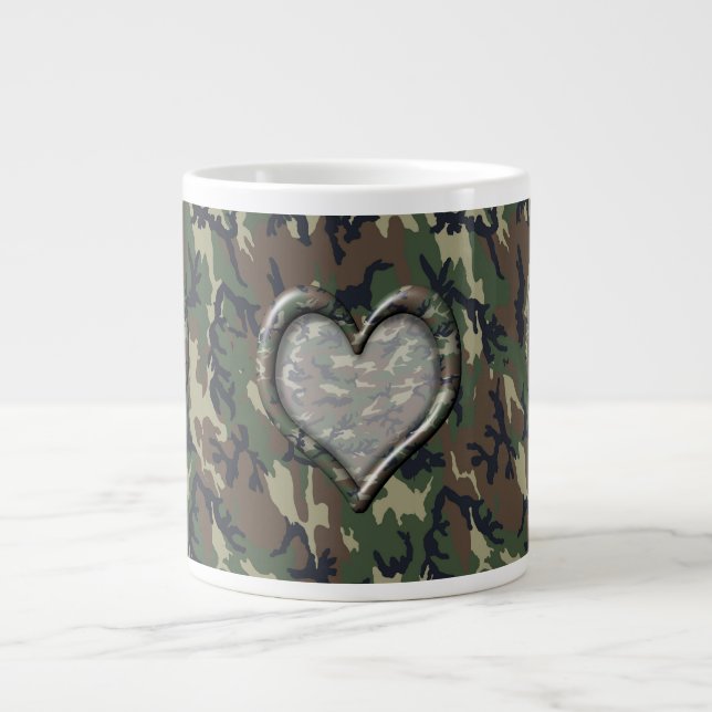 Camouflage Woodland Forest Heart on Camo Large Coffee Mug (Front)