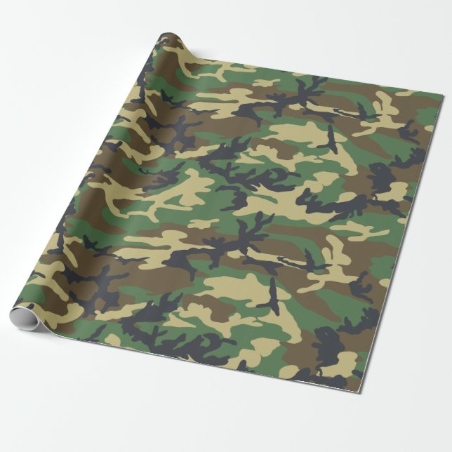 Camouflage Woodlands Pattern wrapping Paper (Unrolled)