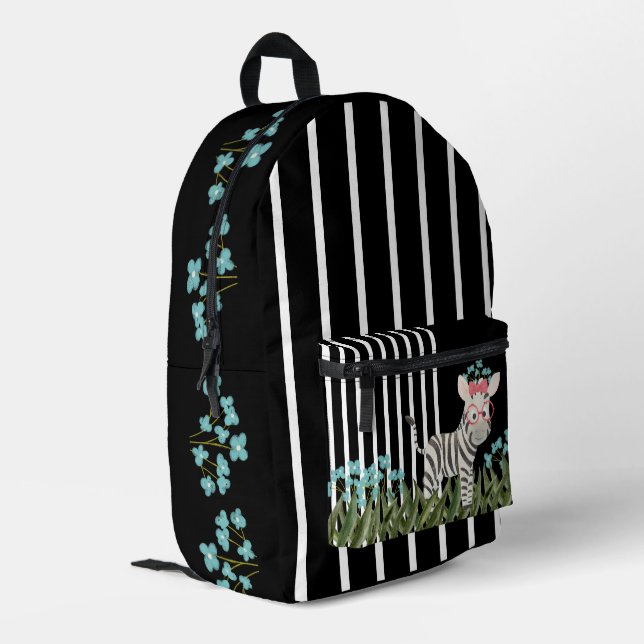 Camouflage Zebra With Blue Flowers Backpack (Back Corner Left)
