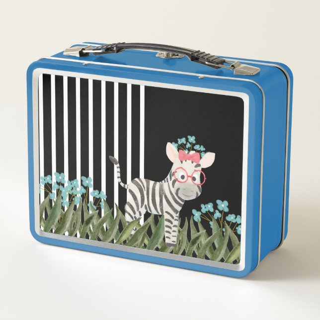 Camouflage Zebra With Blue Flowers Lunchbox (Back)