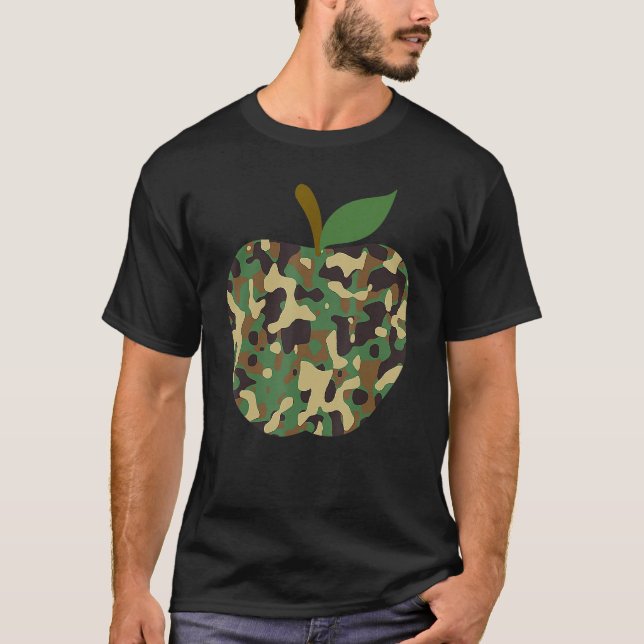 Camouflaged Apple First Day Of School Teaching Tea T-Shirt (Front)