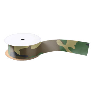 Camouflaged green and brown military satin ribbon